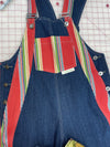 Restitched Overalls: DENIM  Multi STRIPE -  size S,M,L available, can be XL, or custom fit